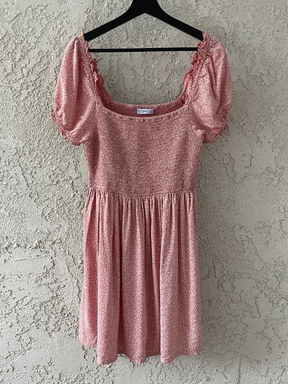 Arizona Jean Co Pink Floral Smocked Puff Sleeve Cottagecore Mini Dress Large